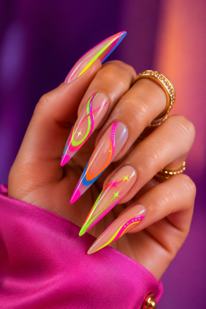 10 Trendy Neon Stiletto Nail Designs for a Bold, Glossy, and Trendy Look 01