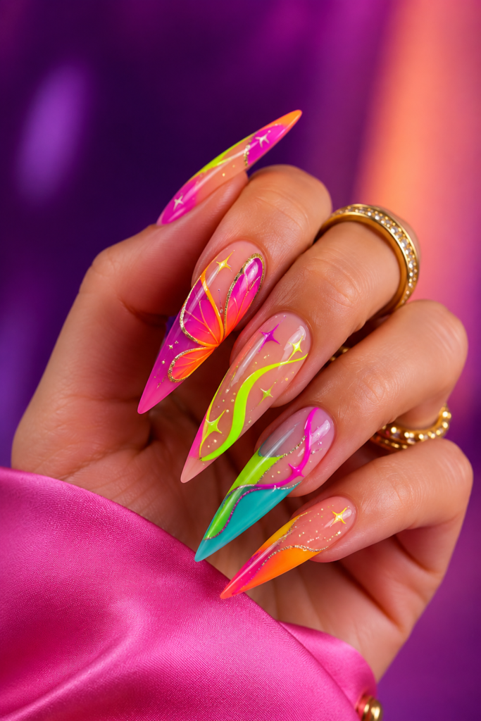 10 Trendy Neon Stiletto Nail Designs for a Bold, Glossy, and Trendy Look 02