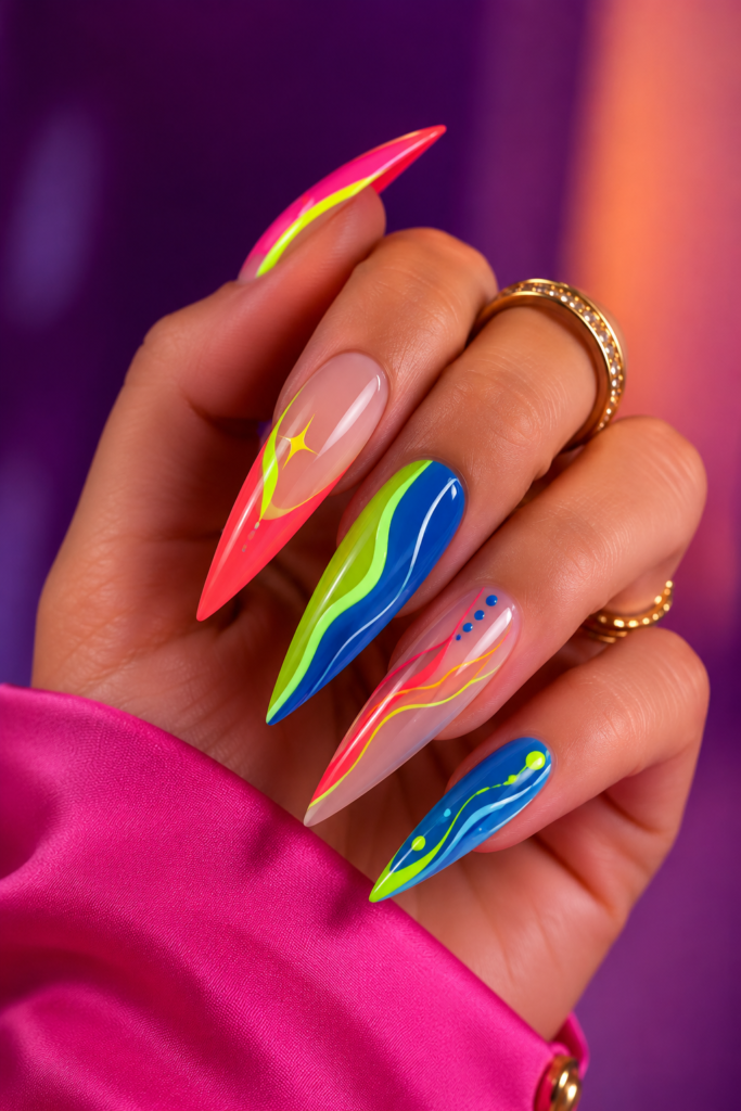 10 Trendy Neon Stiletto Nail Designs for a Bold, Glossy, and Trendy Look 03