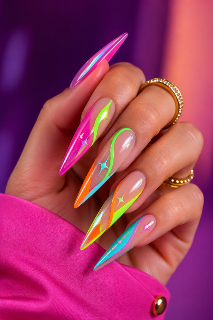 10 Trendy Neon Stiletto Nail Designs for a Bold, Glossy, and Trendy Look 04