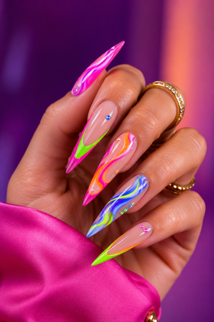 10 Trendy Neon Stiletto Nail Designs for a Bold, Glossy, and Trendy Look 05