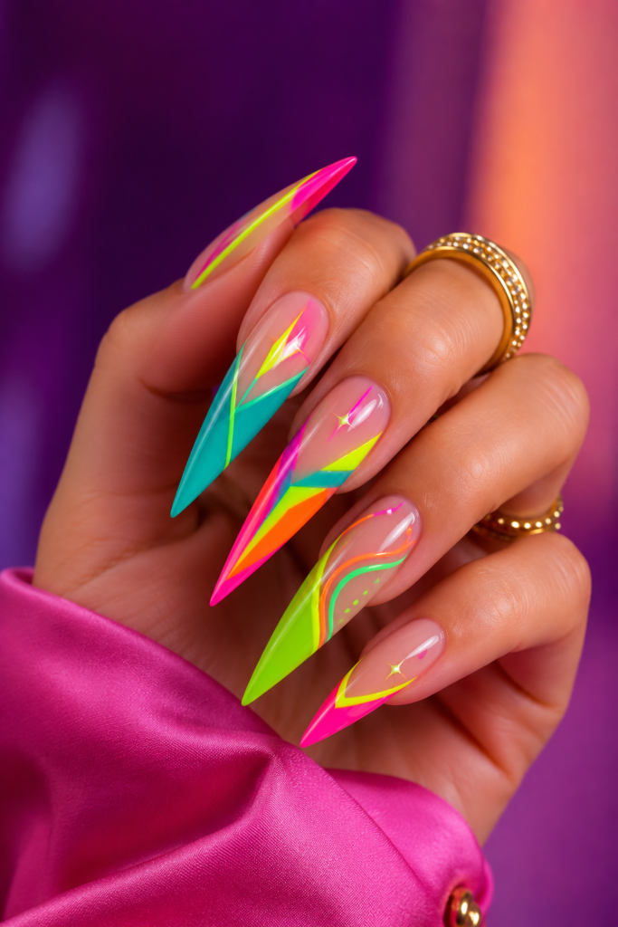 10 Trendy Neon Stiletto Nail Designs for a Bold, Glossy, and Trendy Look 06