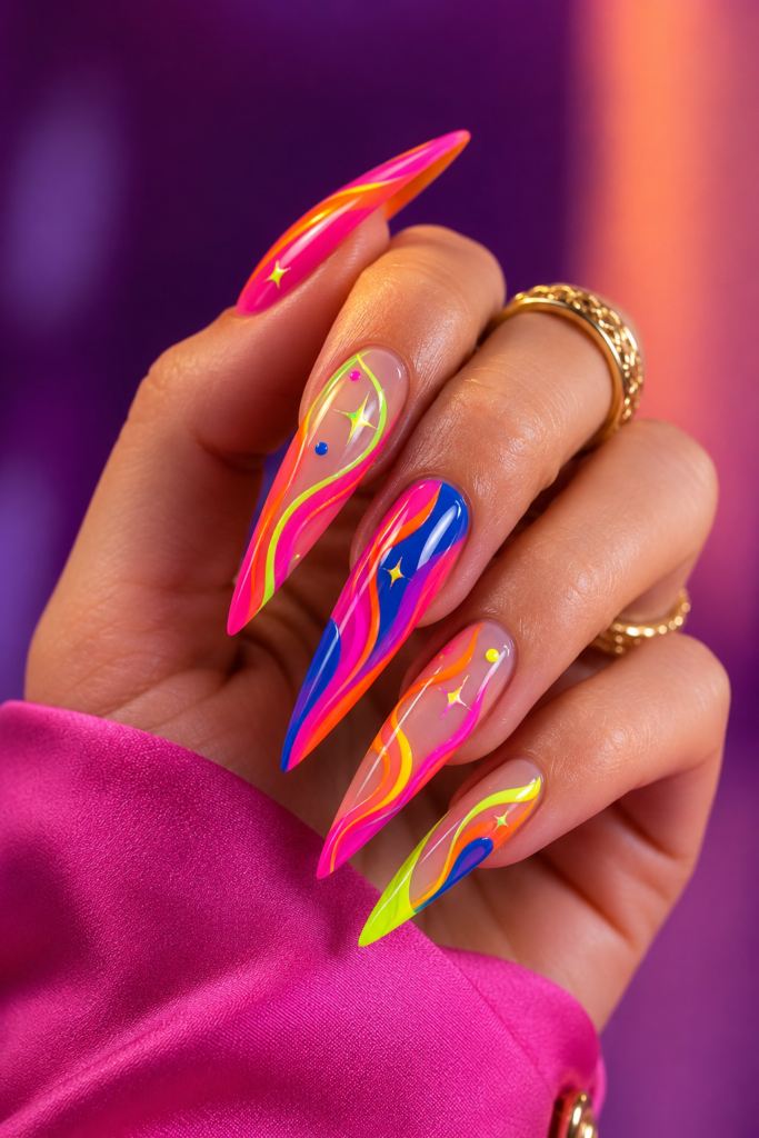 10 Trendy Neon Stiletto Nail Designs for a Bold, Glossy, and Trendy Look 07