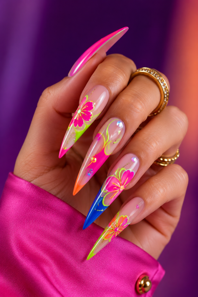 10 Trendy Neon Stiletto Nail Designs for a Bold, Glossy, and Trendy Look 08