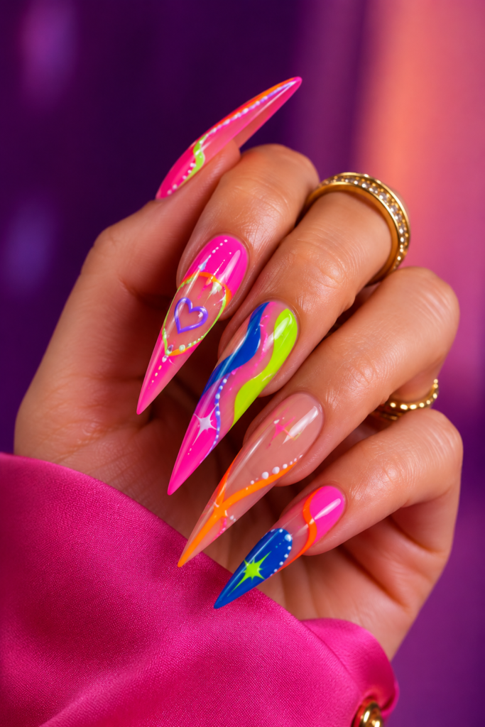 10 Trendy Neon Stiletto Nail Designs for a Bold, Glossy, and Trendy Look 10